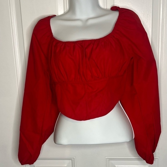 SHEIN Privé Ruched Bust Square Neck Bishop Sleeve Blouse SZ M - Picture 2 of 14